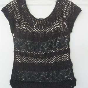 Vintage Gaby & Eden black crochet top, Sz XS